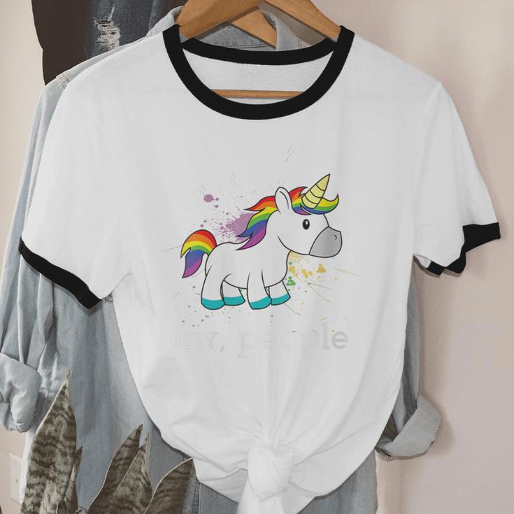 Ew People Unicorn Lover Introvert Rainbow Unicorn Unisex Cotton Ringer T-Shirt