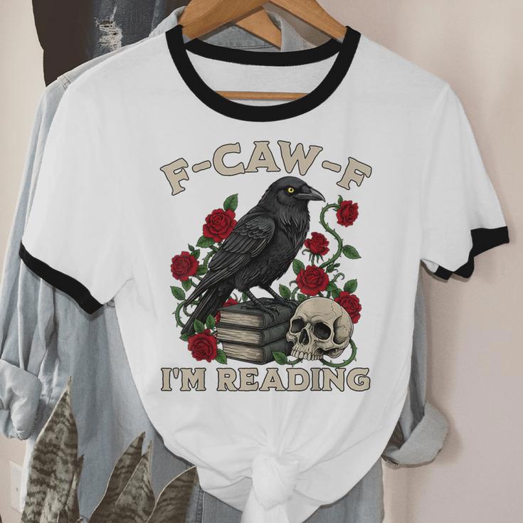 F-CAW-F I'm Reading Crow Book Lover Introvert Meme Unisex Cotton Ringer T-Shirt F-CAW-F I'm Reading Crow Book Lover Introvert Meme Unisex Cotton Ringer T-Shirt