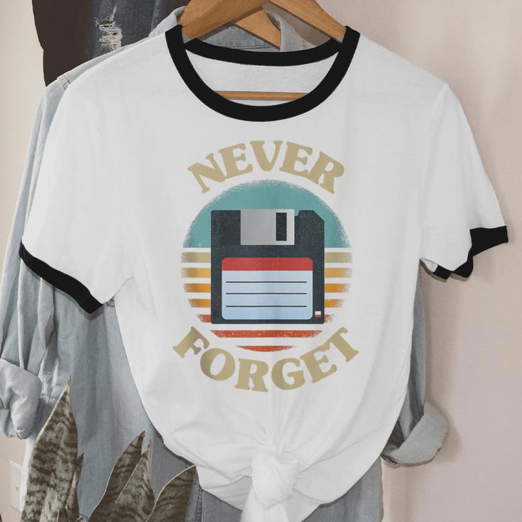Never Forget Retro Diskette Nostalgia Vintage Unisex Cotton Ringer T-Shirt