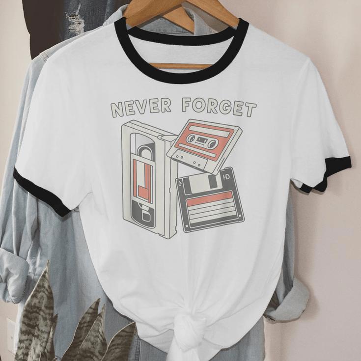 Never Forget VHS Tape Cassette Floppy Disk Nostalgia 80s 90s Unisex Cotton Ringer T-Shirt Never Forget VHS Tape Cassette Floppy Disk Nostalgia 80s 90s Unisex Cotton Ringer T-Shirt