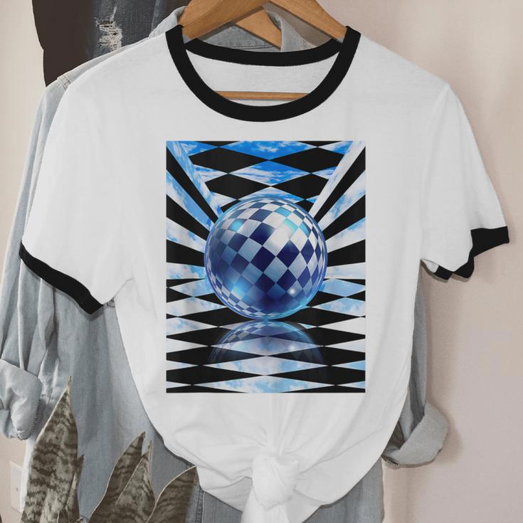 Frutiger Aero Aesthetic Tech Checkered Room Orb Sky Unisex Cotton Ringer T-Shirt Frutiger Aero Aesthetic Tech Checkered Room Orb Sky Unisex Cotton Ringer T-Shirt