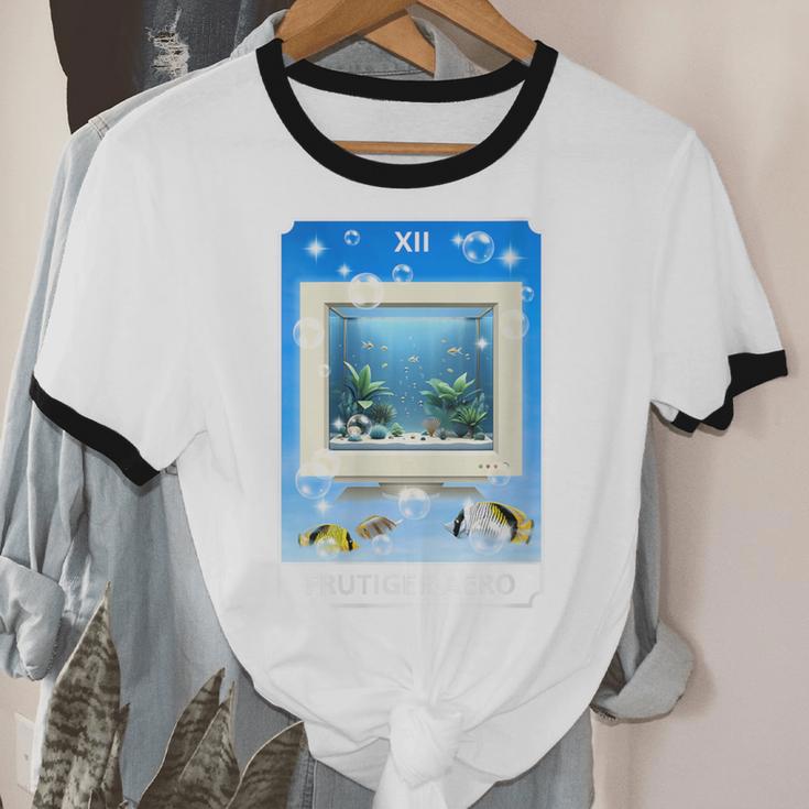 Frutiger Aero Aesthetic Tech Computer Aquarium Tarot Card Unisex Cotton Ringer T-Shirt