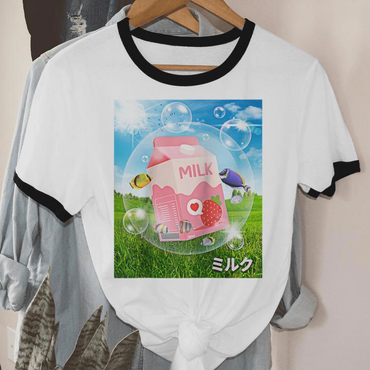 Frutiger Aero Aesthetic Tech Kawaii Strawberry Milk Fishes Raglan Baseball Tee Unisex Cotton Ringer T-Shirt Frutiger Aero Aesthetic Tech Kawaii Strawberry Milk Fishes Raglan Baseball Tee Unisex Cotton Ringer T-Shirt