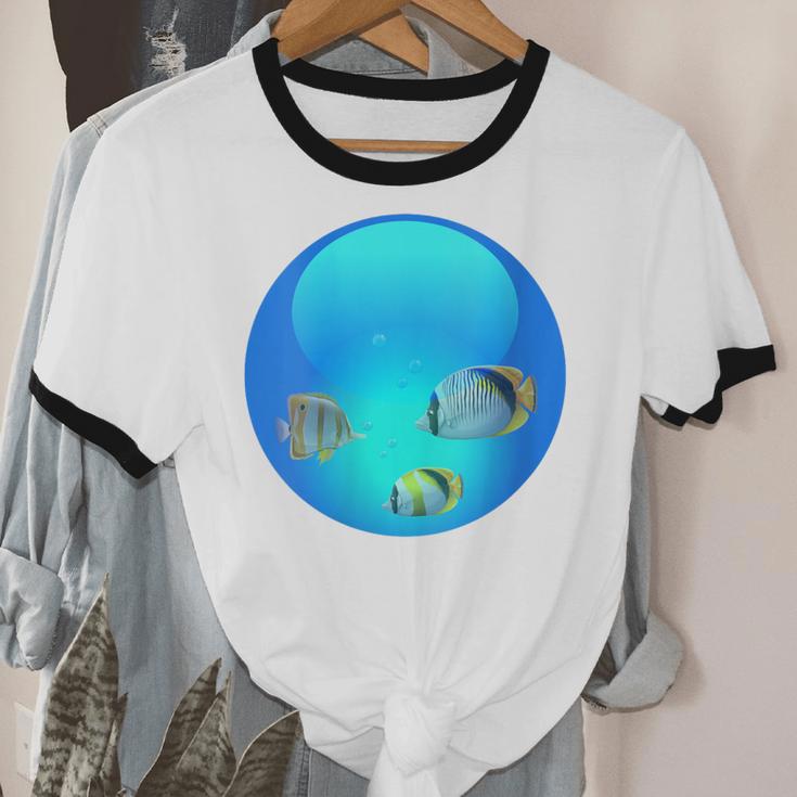 Frutiger Aero Aesthetic Tech Orb Fishes Unisex Cotton Ringer T-Shirt