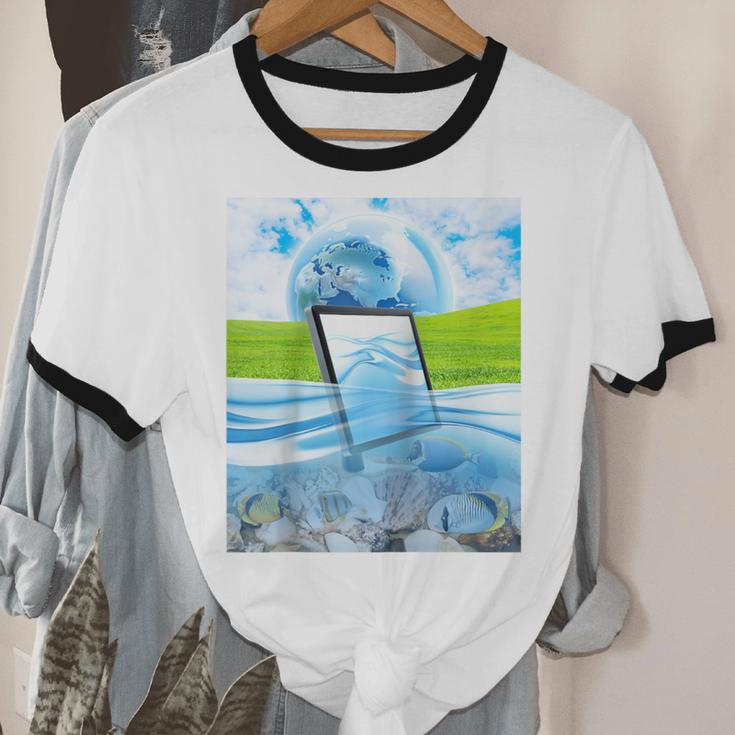 Frutiger Aero Aesthetic Tech Water Fishes Monitor Screen Raglan Baseball Tee Unisex Cotton Ringer T-Shirt Frutiger Aero Aesthetic Tech Water Fishes Monitor Screen Raglan Baseball Tee Unisex Cotton Ringer T-Shirt
