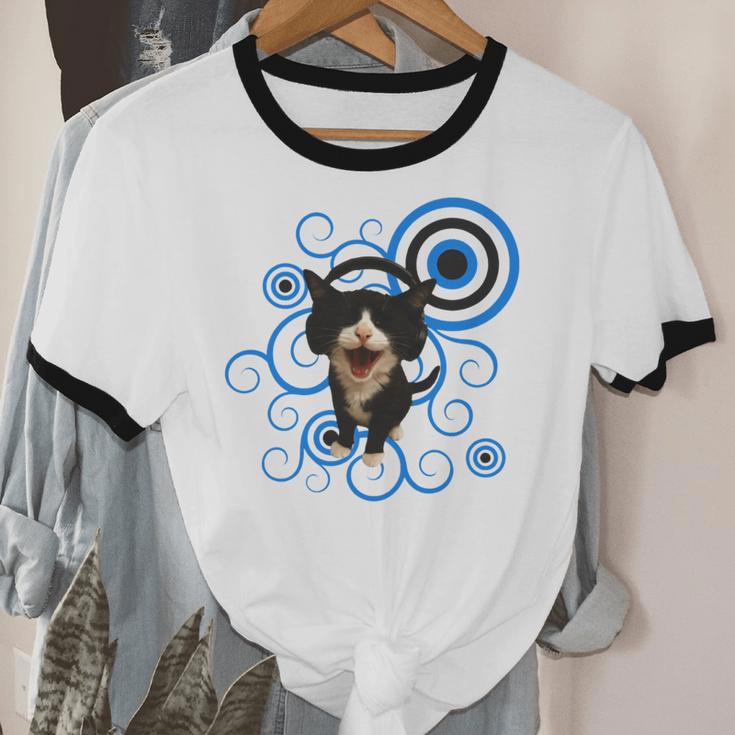 Frutiger Aero Cat Meme Headphone Kitty Cat Lover Unisex Cotton Ringer T-Shirt
