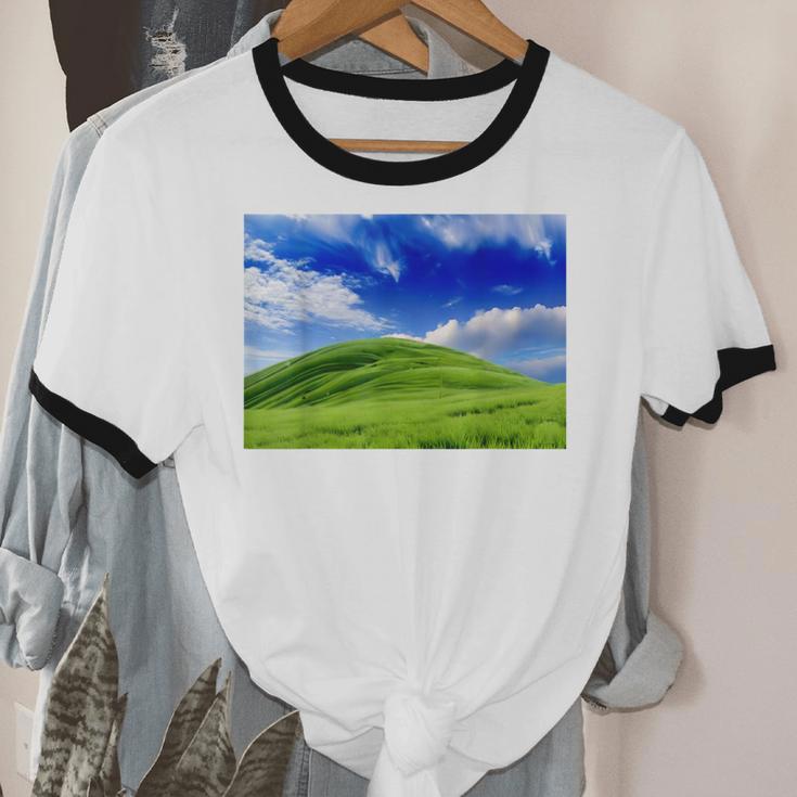Frutiger Aero Meadow Aesthetic Y2k 2000s Ironic Nostalgic Unisex Cotton Ringer T-Shirt
