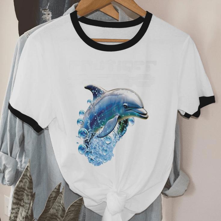 Frutiger Aero Splashy Dolphin Y2k Aesthetic Graphic Premium Unisex Cotton Ringer T-Shirt