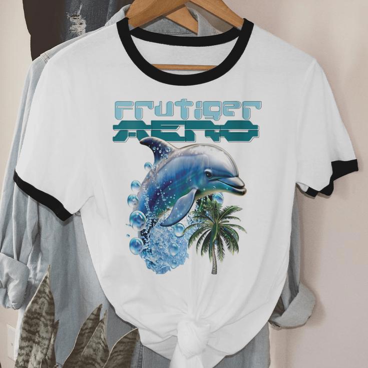 Frutiger Aero Splashy Dolphin Y2k Aesthetic Graphic Unisex Cotton Ringer T-Shirt Frutiger Aero Splashy Dolphin Y2k Aesthetic Graphic Unisex Cotton Ringer T-Shirt