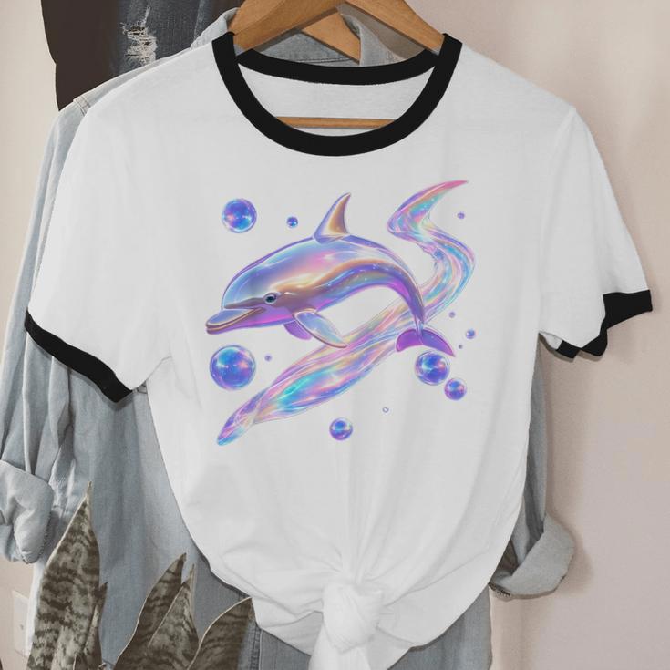 Frutiger Aero Y2K Chrome Dolphin Unisex Cotton Ringer T-Shirt