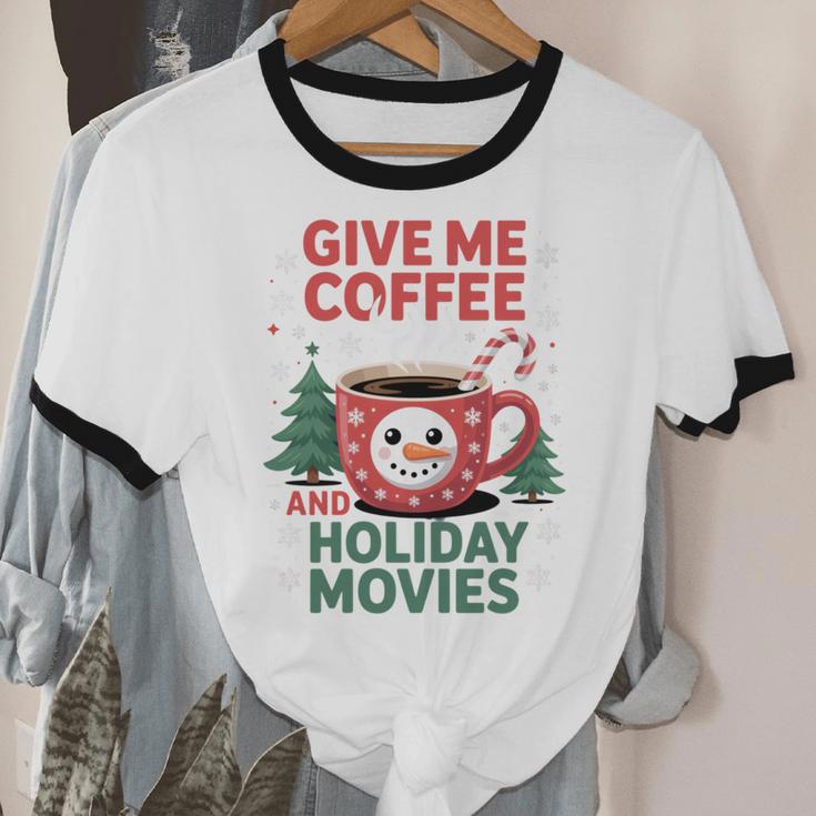 Give Me Coffee And Holiday Movies Introvert Christmas Unisex Cotton Ringer T-Shirt Give Me Coffee And Holiday Movies Introvert Christmas Unisex Cotton Ringer T-Shirt