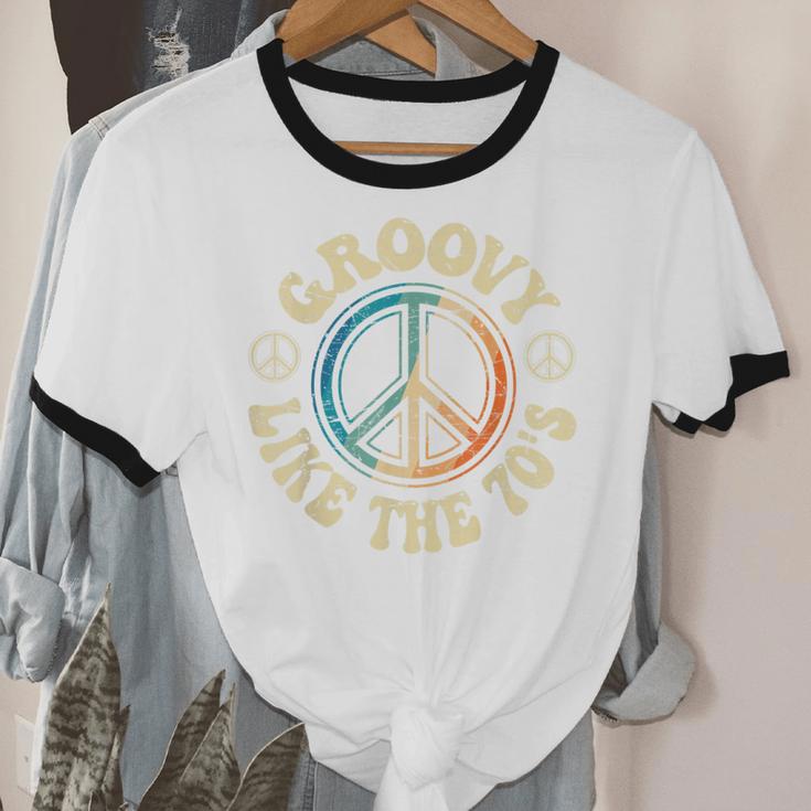 Groovy Like The 70s Peace Aesthetic Nostalgia 1970's Retro Unisex Cotton Ringer T-Shirt Groovy Like The 70s Peace Aesthetic Nostalgia 1970's Retro Unisex Cotton Ringer T-Shirt