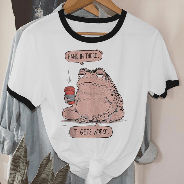 Hang In There It Gets Worse Introverts Anti Valentines Day Unisex Cotton Ringer T-Shirt