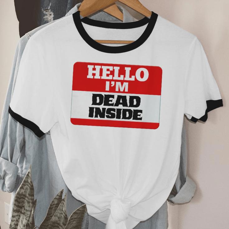 Hello I'm Dead Inside Name Tag Introvert Sarcastic Unisex Cotton Ringer T-Shirt
