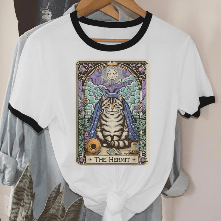 The Hermit Cat Tarot Card Introvert By Georgi Unisex Cotton Ringer T-Shirt