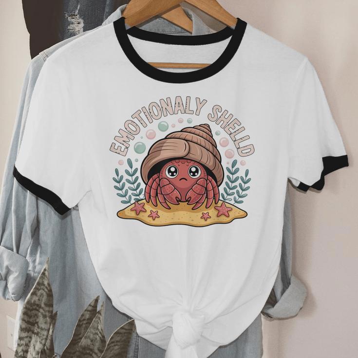 Hermit Crab Saying Emotionally Shelled Introvert Humor Unisex Cotton Ringer T-Shirt Hermit Crab Saying Emotionally Shelled Introvert Humor Unisex Cotton Ringer T-Shirt