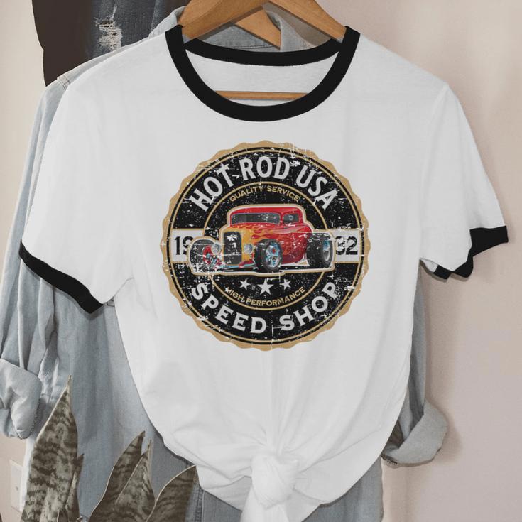 Hotrod Custom Car Automotive Nostalgia Distressed Premium Tri-Blend Unisex Cotton Ringer T-Shirt