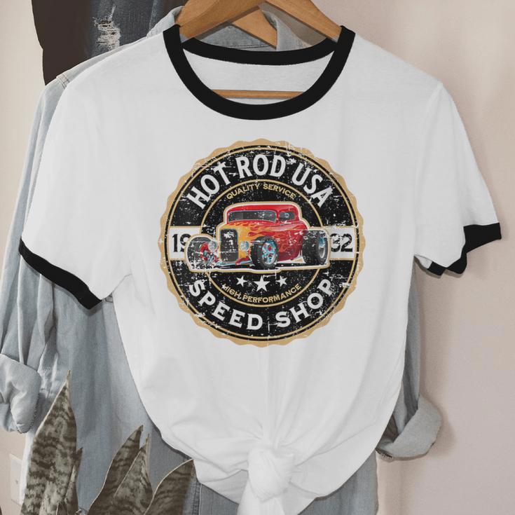 Hotrod Custom Car Automotive Nostalgia Distressed Unisex Cotton Ringer T-Shirt