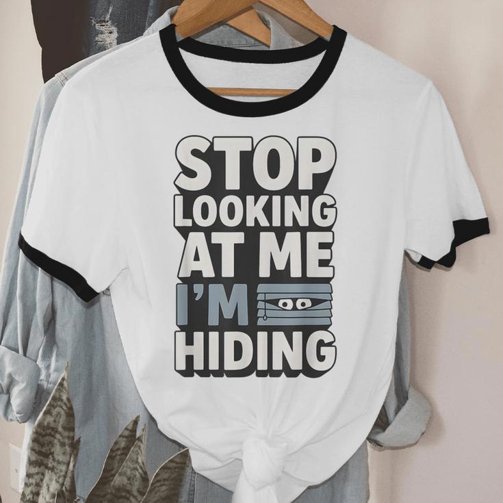 Humor For Introverts Stop Looking At Me I'm Hiding Graphic Unisex Cotton Ringer T-Shirt