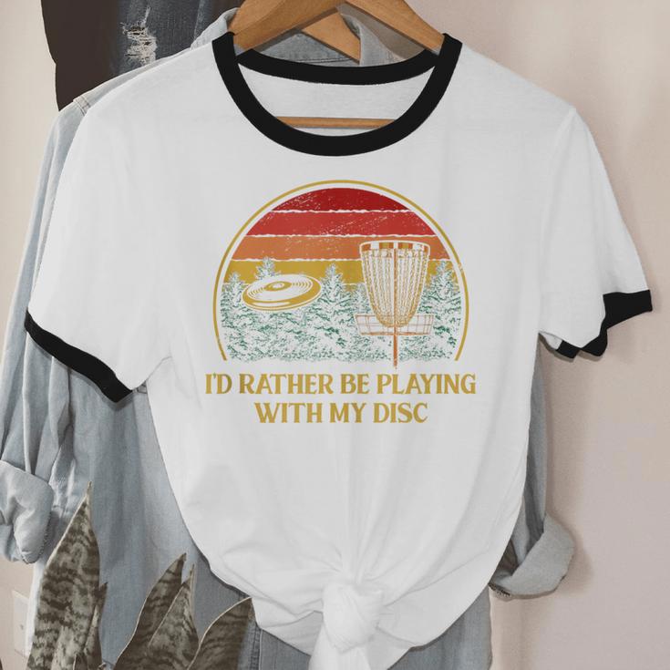 Id Rather Be Playing With My Disc Introvert Disc Golf Unisex Cotton Ringer T-Shirt