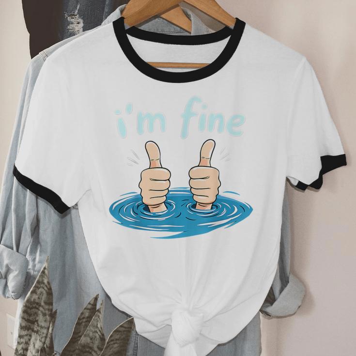 I'm Fine Drowning Thumbs Up Introvert Meme Humor Unisex Cotton Ringer T-Shirt