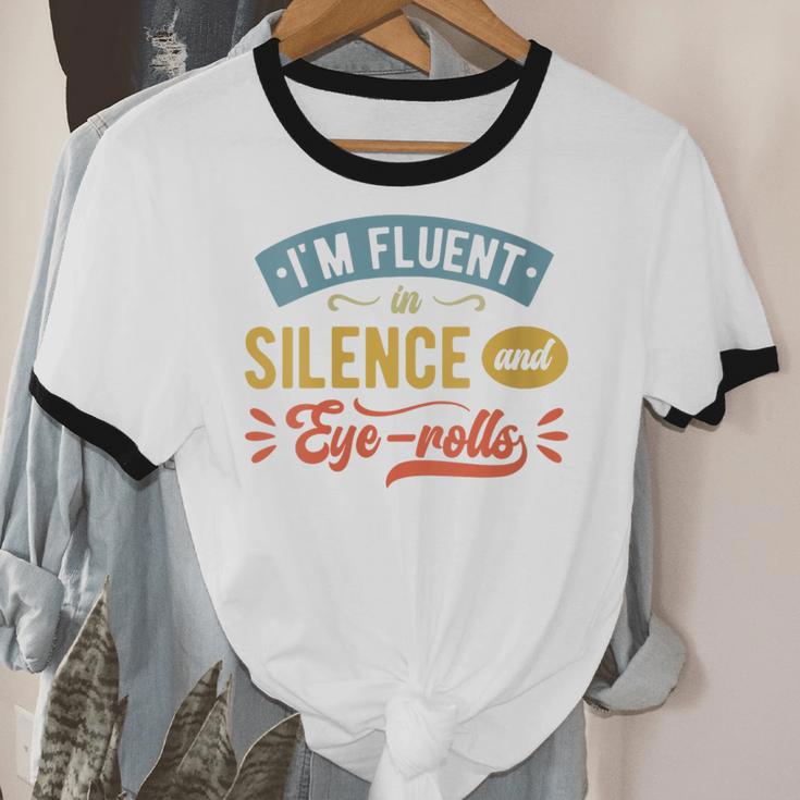 I'm Fluent In Silence And Eye-Rolls Introverts Unisex Cotton Ringer T-Shirt I'm Fluent In Silence And Eye-Rolls Introverts Unisex Cotton Ringer T-Shirt