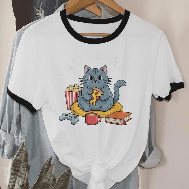 I'm An Indoor Cat Introvert Pizza Popcorn Book Gamer Cat Unisex Cotton Ringer T-Shirt