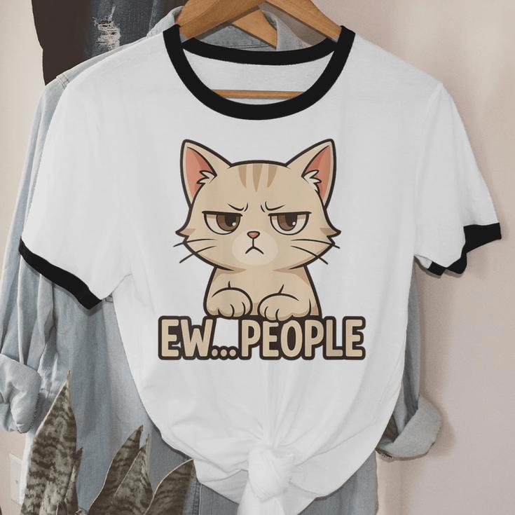 Introvert Anime Cat Ew People Unisex Cotton Ringer T-Shirt
