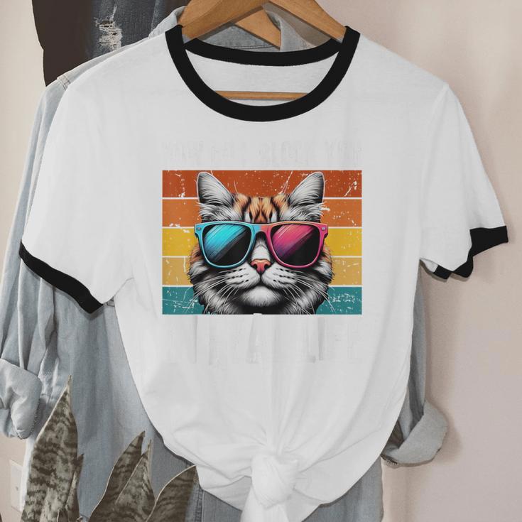Introvert Cat How Do I Block You Retro Cat Sarcastic Men Women Girls Unisex Cotton Ringer T-Shirt