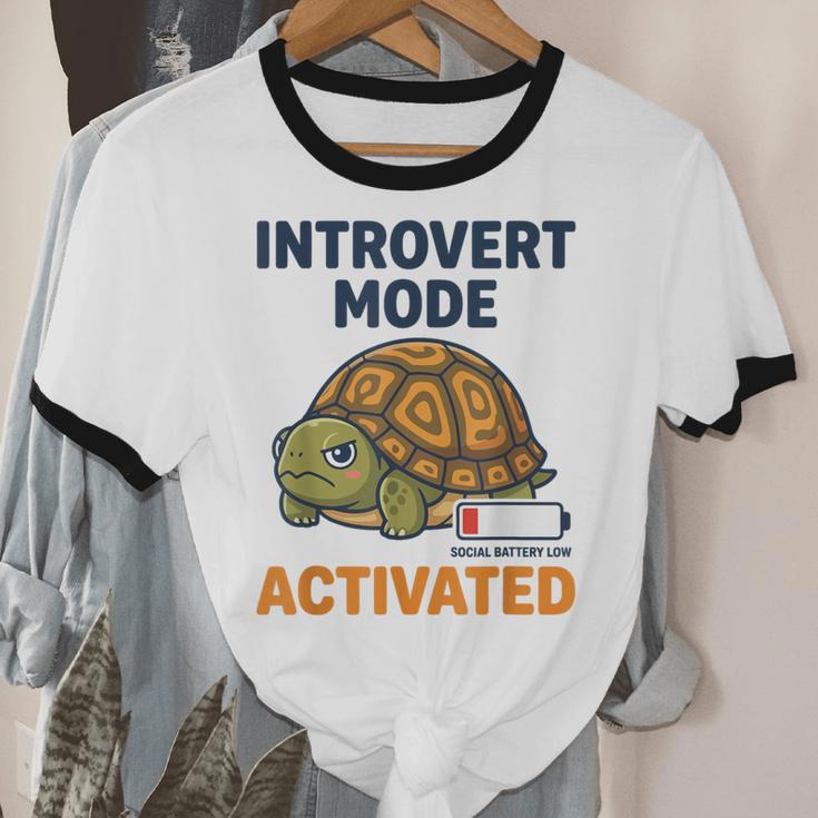 Introvert Mode Activated Low Social Battery Box Turtle Unisex Cotton Ringer T-Shirt Introvert Mode Activated Low Social Battery Box Turtle Unisex Cotton Ringer T-Shirt