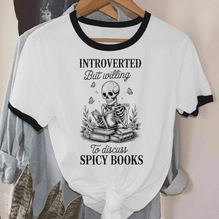 Introvert Read Spicy Books Lover Bookworm Skeleton Reading Unisex Cotton Ringer T-Shirt Introvert Read Spicy Books Lover Bookworm Skeleton Reading Unisex Cotton Ringer T-Shirt
