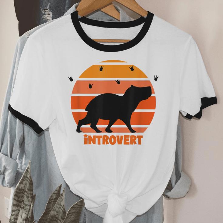 Introvert Retro Sunset Capybara Tee Unisex Cotton Ringer T-Shirt