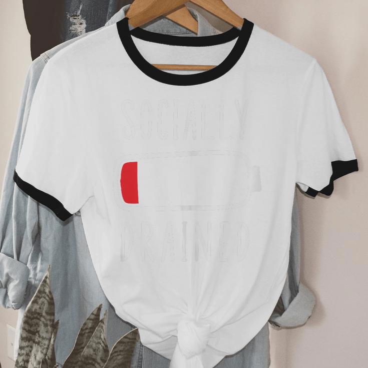 Introvert Socially Drained Battery Unisex Cotton Ringer T-Shirt