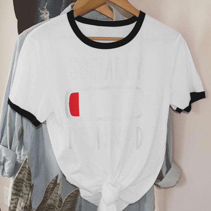 Introvert Socially Drained Battery Unisex Cotton Ringer T-Shirt