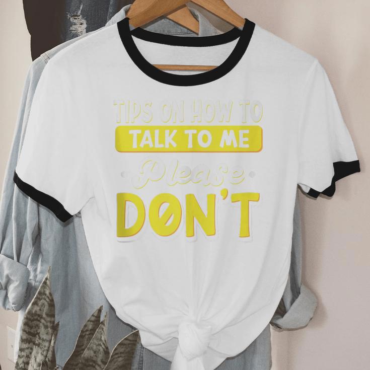 Introvert Tips On How To Talk To Me Please Don't Antisocial Unisex Cotton Ringer T-Shirt Introvert Tips On How To Talk To Me Please Don't Antisocial Unisex Cotton Ringer T-Shirt