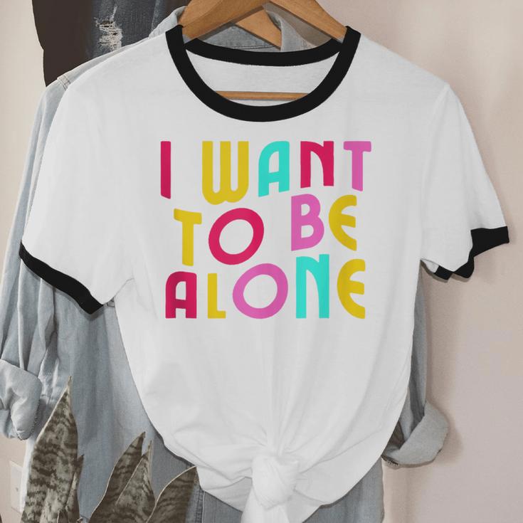 Introvert I Want To Be Alone Retro Wavy Unisex Cotton Ringer T-Shirt