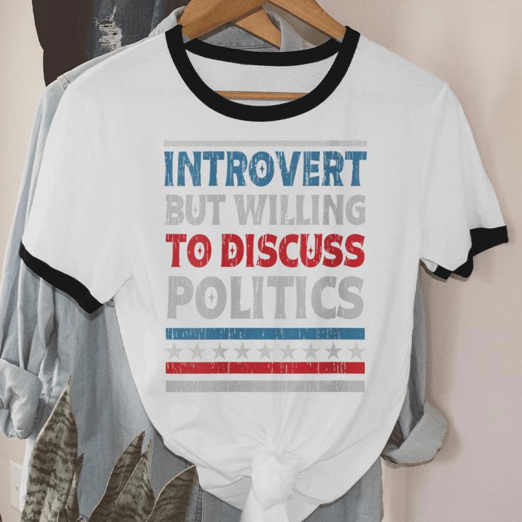 Introvert But Willing To Discuss Politics USA Elections 2024 Unisex Cotton Ringer T-Shirt