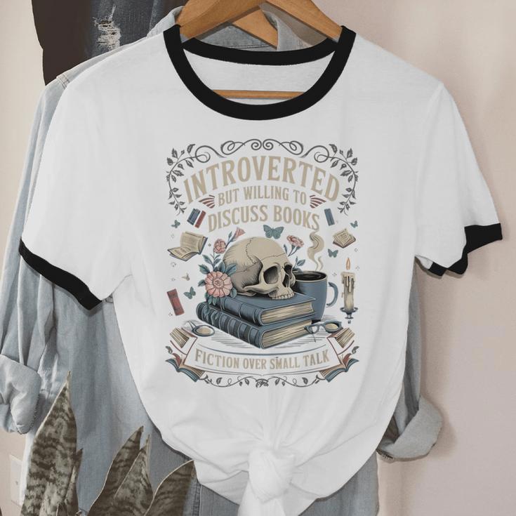 Introverted But Willing To Discuss Books Club Cozy Aesthetic Unisex Cotton Ringer T-Shirt