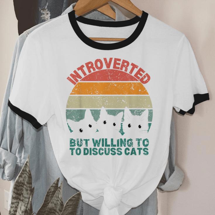 Introverted But Willing To Discuss Cats Unisex Cotton Ringer T-Shirt