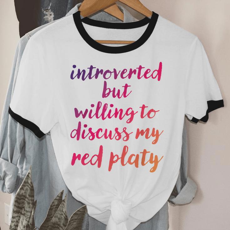 Introverted Willing To Discuss Red Platy Introvert Unisex Cotton Ringer T-Shirt