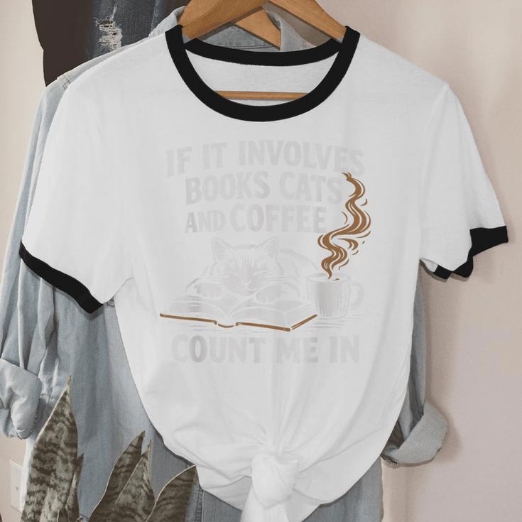 If It Involves Cats Books Coffee Introvert Pet Lover Unisex Cotton Ringer T-Shirt
