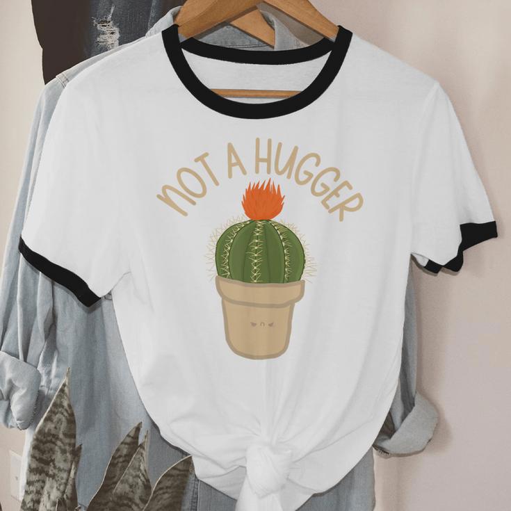Kawaii Grumpy Cactus Not a Hugger Plant Introvert Unisex Cotton Ringer T-Shirt