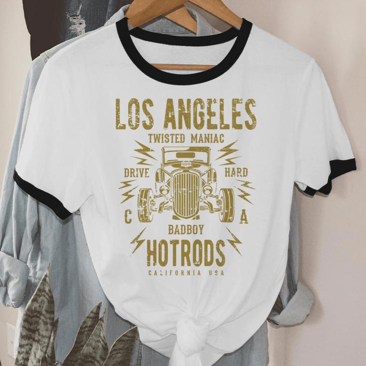 Los Angeles Hotrods Automotive Nostalgia Distressed Unisex Cotton Ringer T-Shirt Los Angeles Hotrods Automotive Nostalgia Distressed Unisex Cotton Ringer T-Shirt