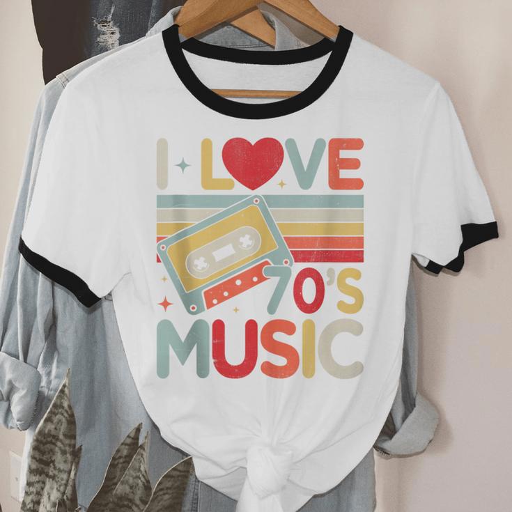 I Love 70's Music Retro Style Nostalgia Cassette 1970s Party Unisex Cotton Ringer T-Shirt