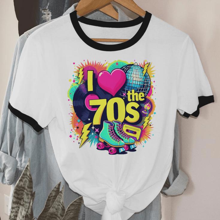I Love The 70s Retro Cassette Roller Vinyl Nostalgia Vibes Premium Tri-Blend Unisex Cotton Ringer T-Shirt