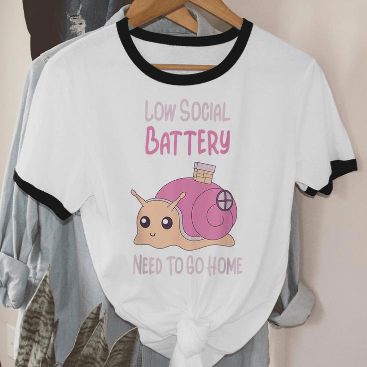 Low Social Battery Cute Snail With House Introvert Cozy Home Unisex Cotton Ringer T-Shirt Low Social Battery Cute Snail With House Introvert Cozy Home Unisex Cotton Ringer T-Shirt