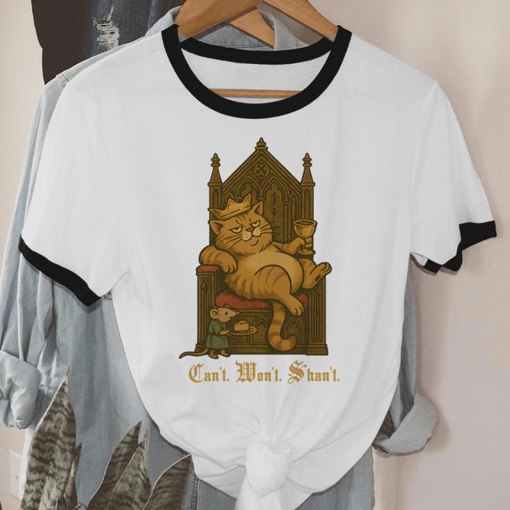 Medieval Cat Sarcastic Queen Lazy King Introvert Kitty Unisex Cotton Ringer T-Shirt