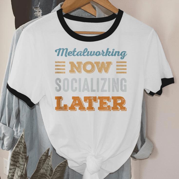 Metalworking Now Minimal Socializing Introvert Vintage Unisex Cotton Ringer T-Shirt