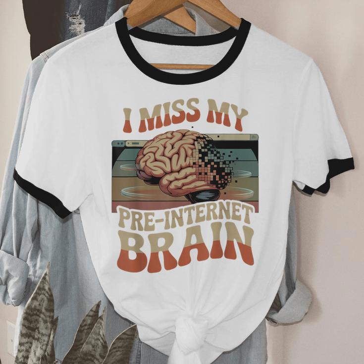 I Miss My Pre-Internet Brain Digital Nostalgia Retro Unisex Cotton Ringer T-Shirt
