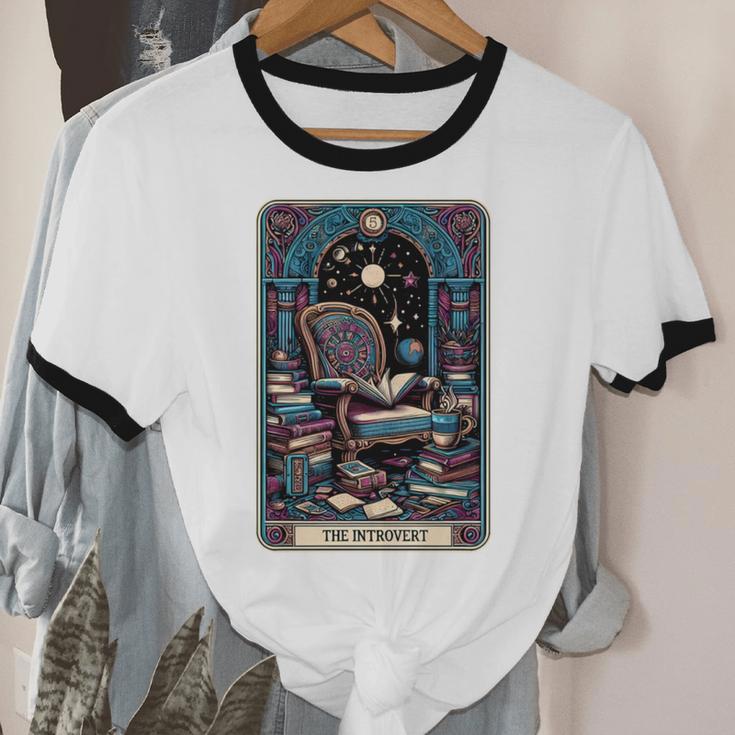 Mystical Library Book Reader The Introvert Tarot Card Unisex Cotton Ringer T-Shirt Mystical Library Book Reader The Introvert Tarot Card Unisex Cotton Ringer T-Shirt
